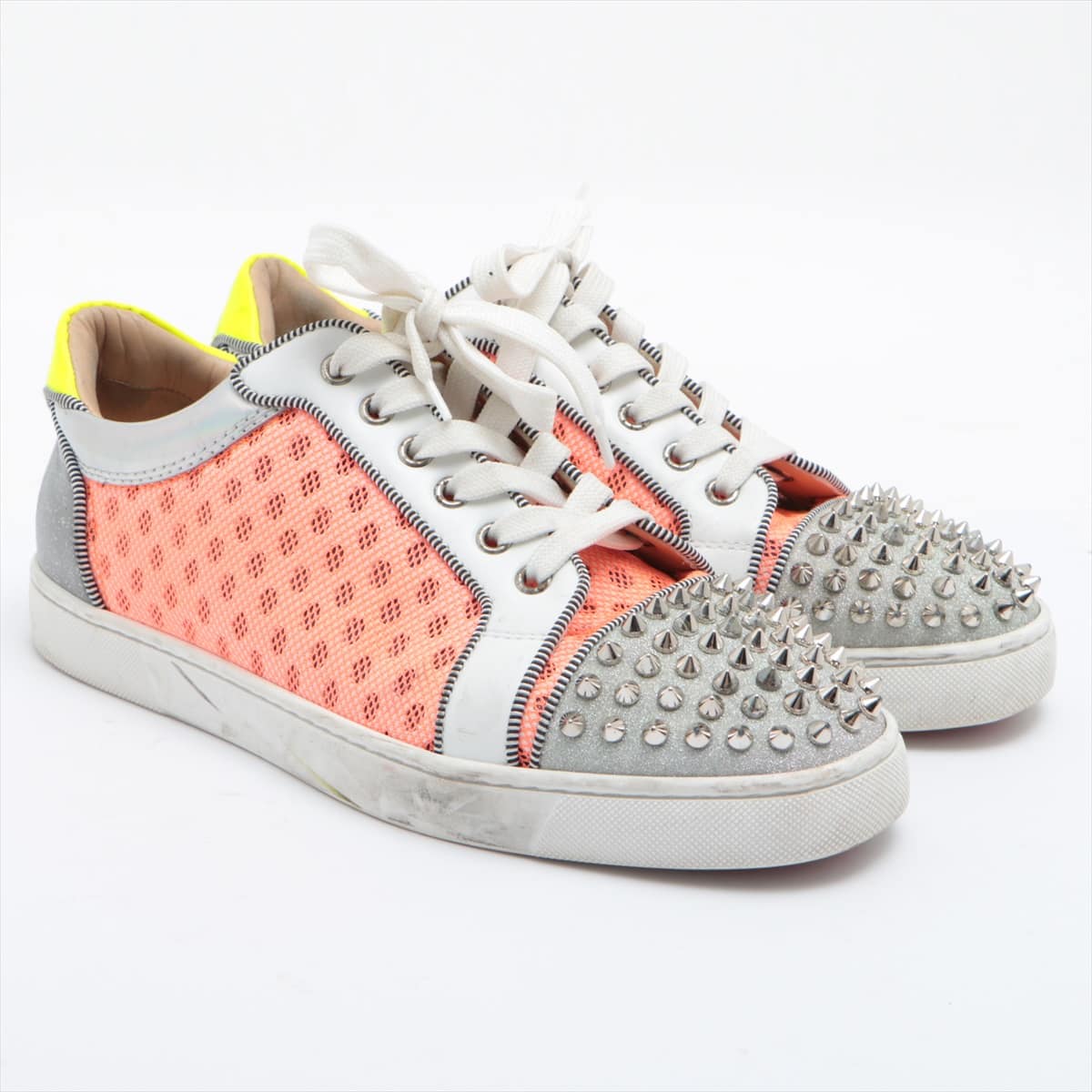 Christian Louboutin Louis Jr. Leather x fabric Sneakers 40.5 Men's Orange There are cigarette extinguishing marks