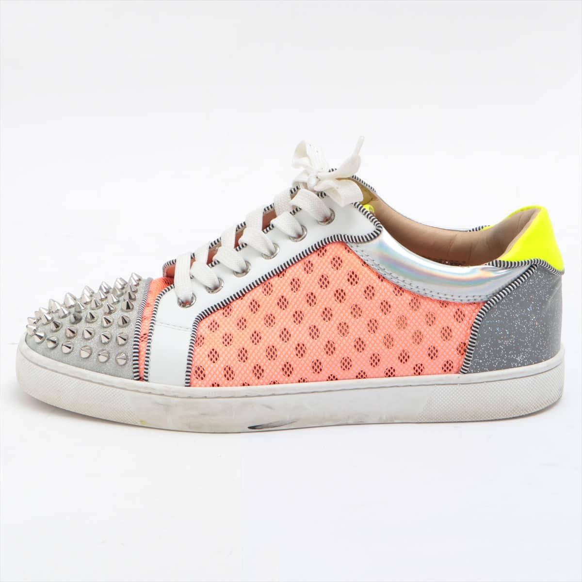 Christian Louboutin Louis Jr. Leather x fabric Sneakers 40.5 Men's Orange There are cigarette extinguishing marks