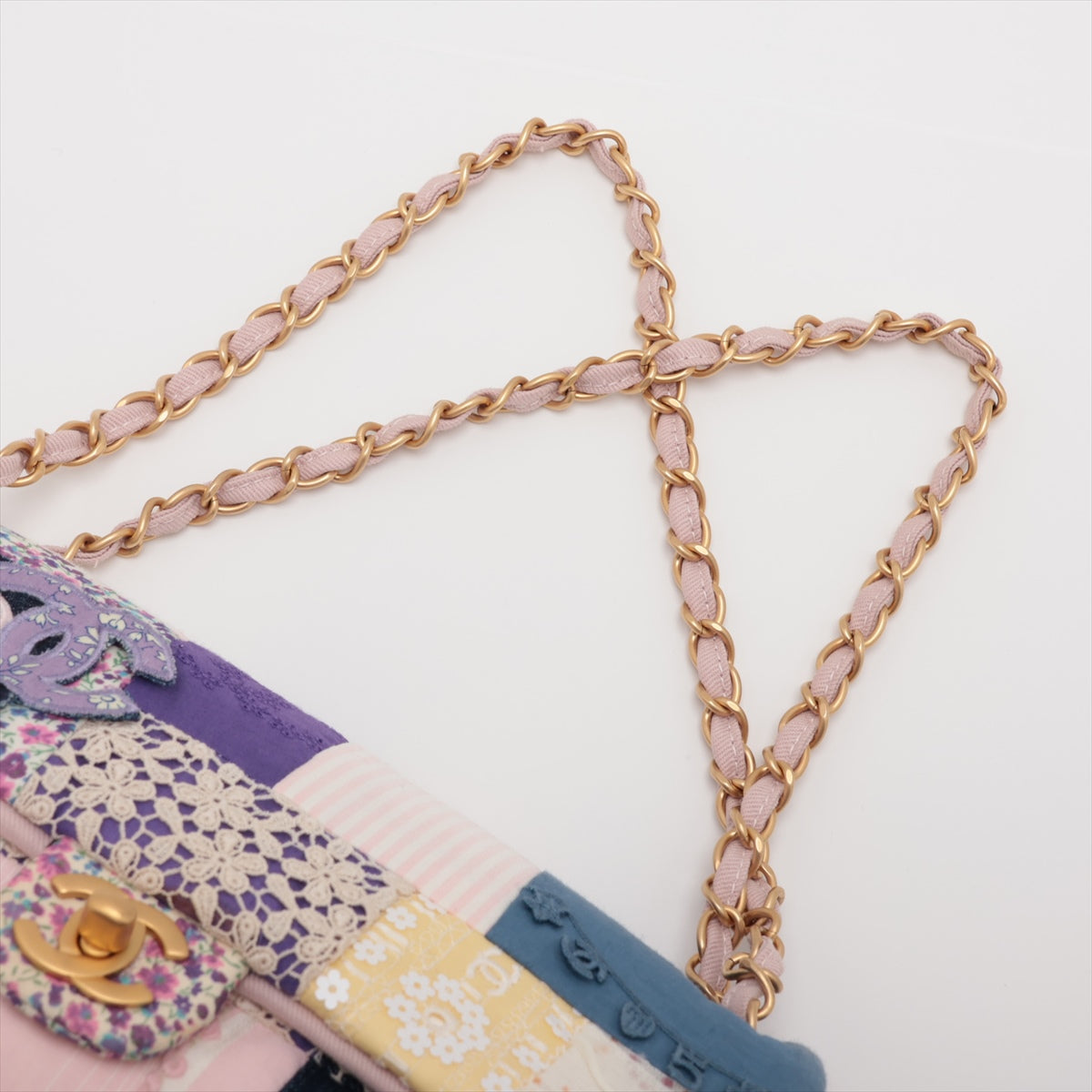Chanel Coco Mark Cotton Single Flap Double chain handbag Multicolor Gold Metal Fittings 10XXXXXX