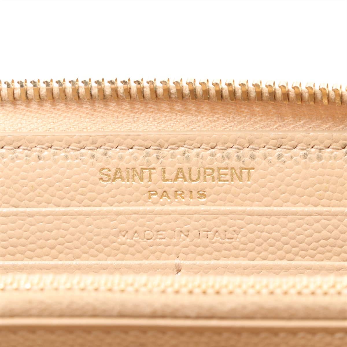 Saint Laurent Paris V Stitch Leather Round-Zip-Wallet Beige