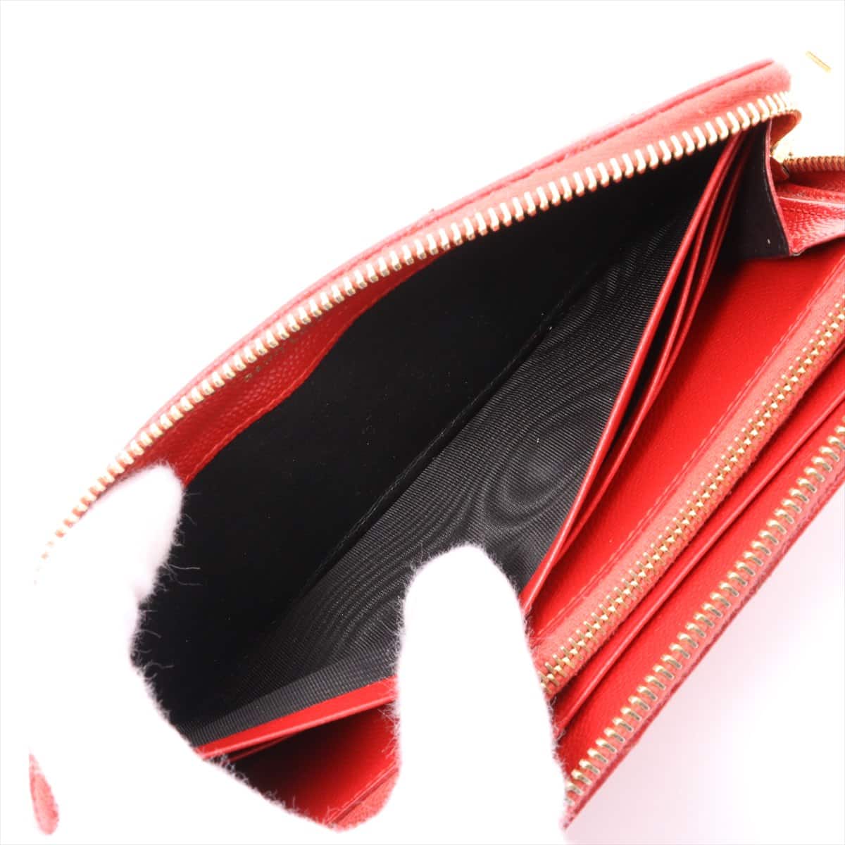 Saint Laurent Paris V Stitch Leather Round-Zip-Wallet Red