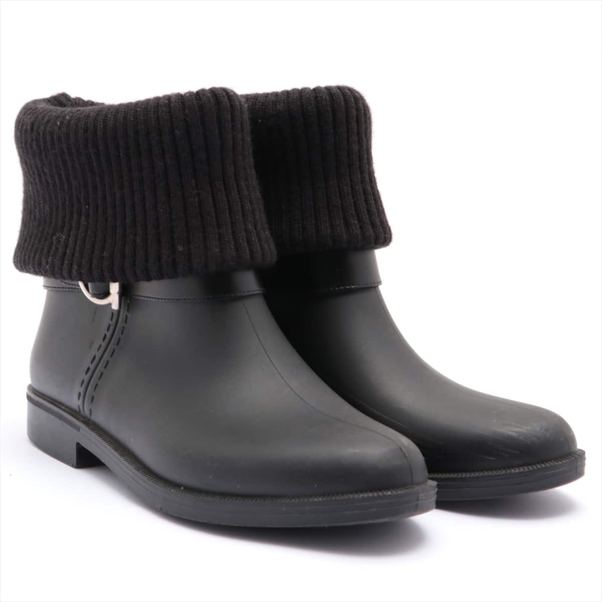 Ferragamo Rubber Rain boots 7 Ladies' Black Knit combi