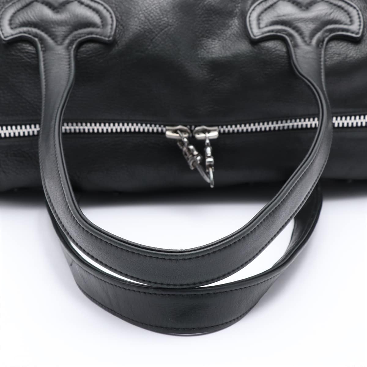 Chrome Hearts Cemetery Cross Patch Boston bag Leather Black