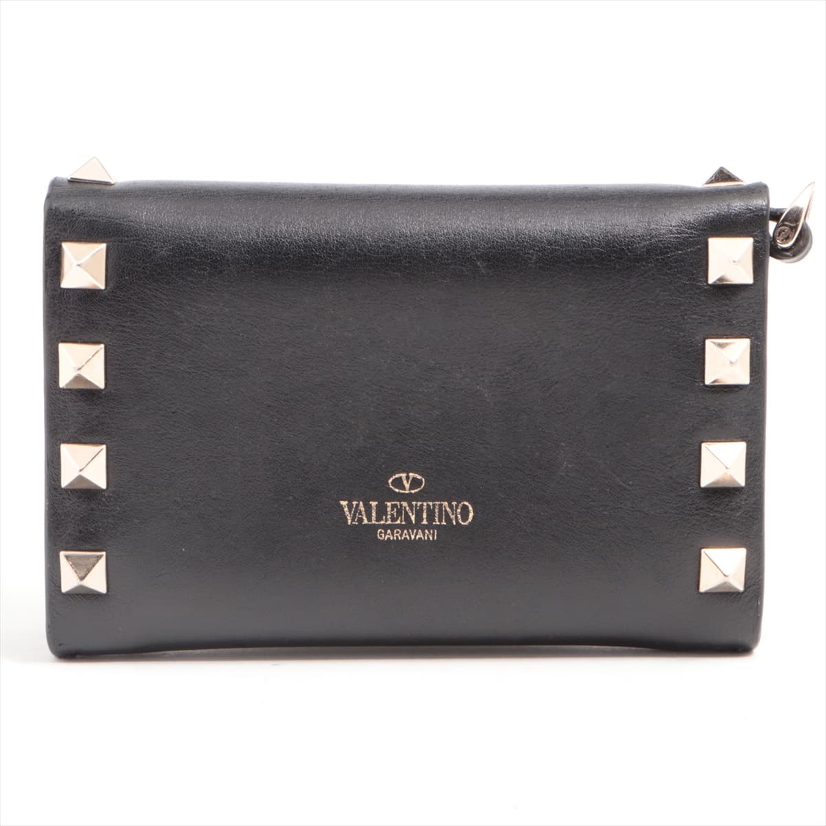 Valentino Rock Studs Leather Pass case Black