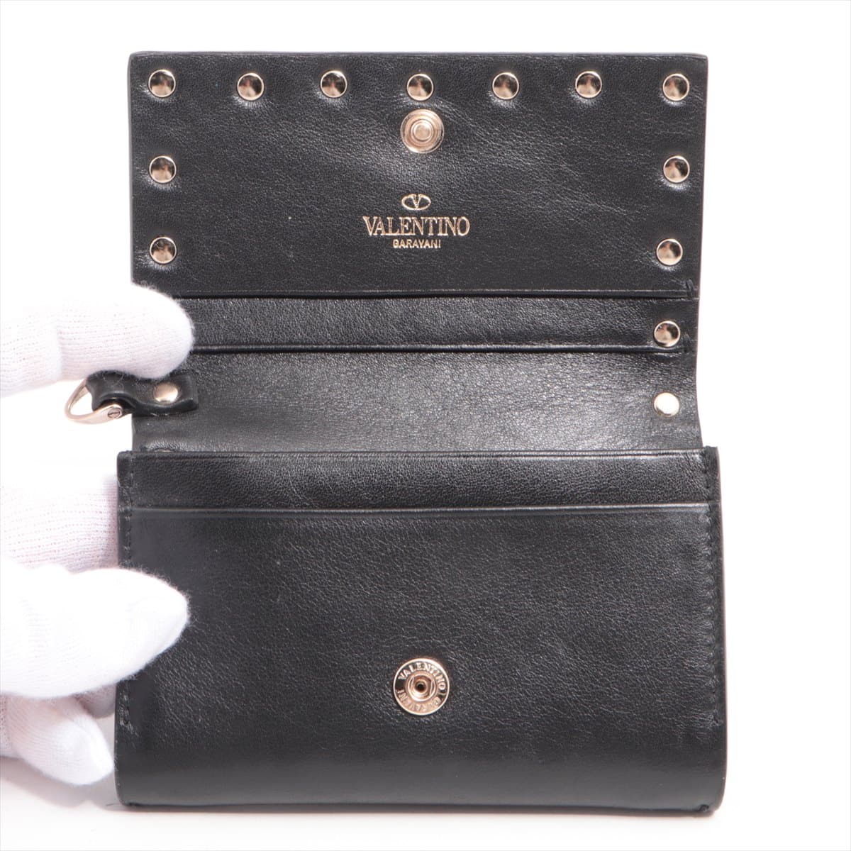 Valentino Rock Studs Leather Pass case Black