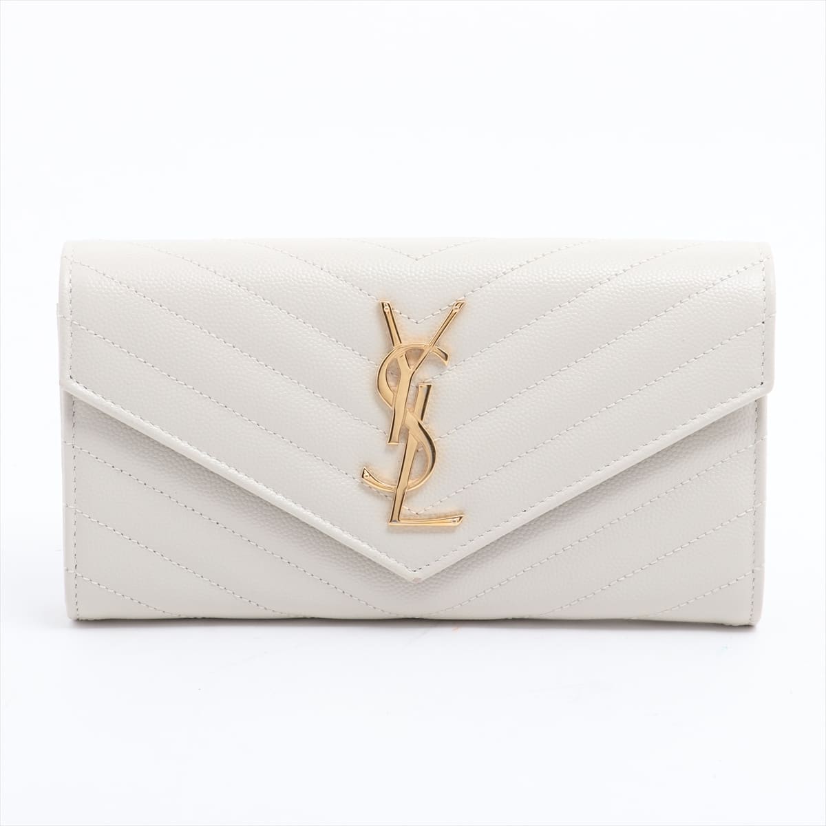 Saint Laurent Paris V Stitch Leather Wallet White 372264.1018