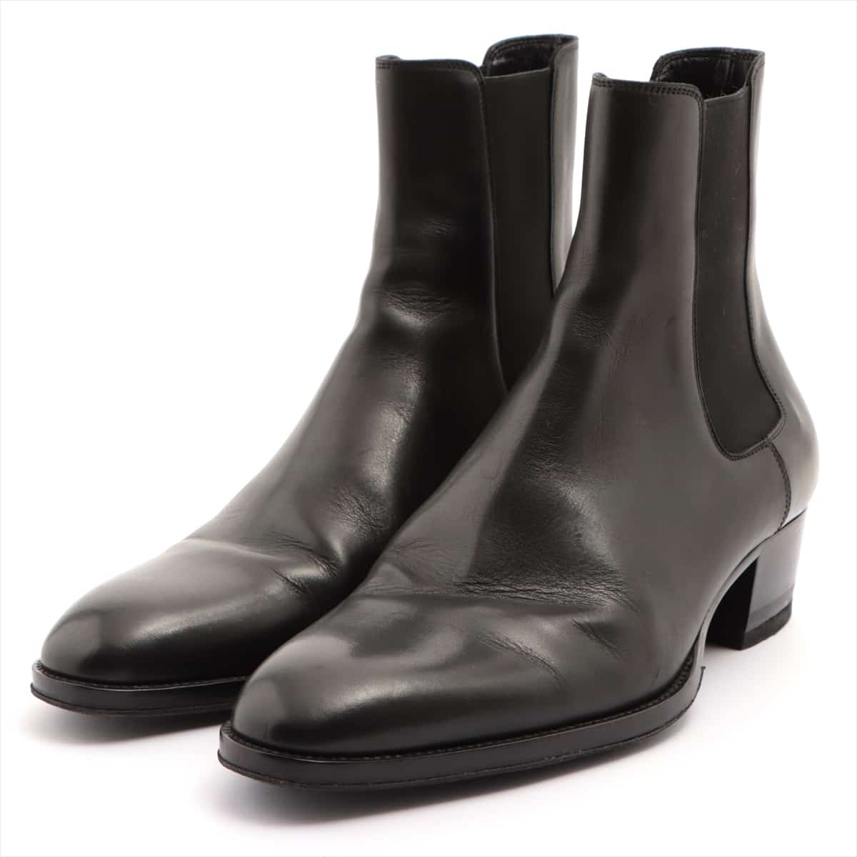 Saint Laurent Paris Leather Side Gore Boots 41 Men's Black 443213 Has half rubber
