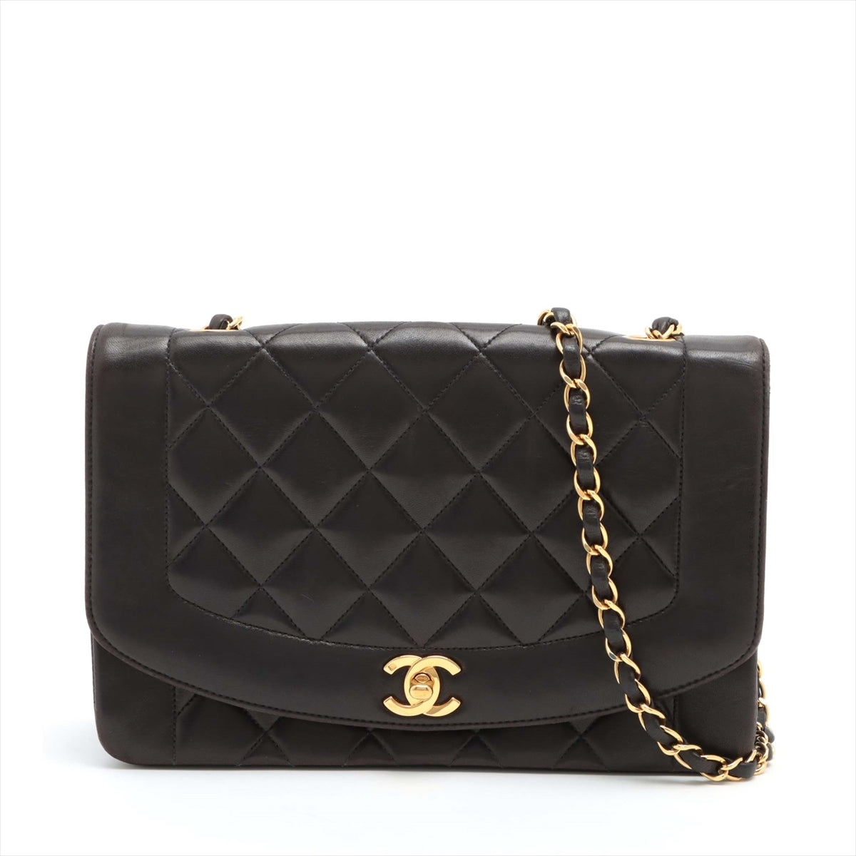 Chanel Matelasse Lambskin Single flap single chain bag Diana Flap Black Gold Metal fittings 3XXXXXX There is a turn lock noise