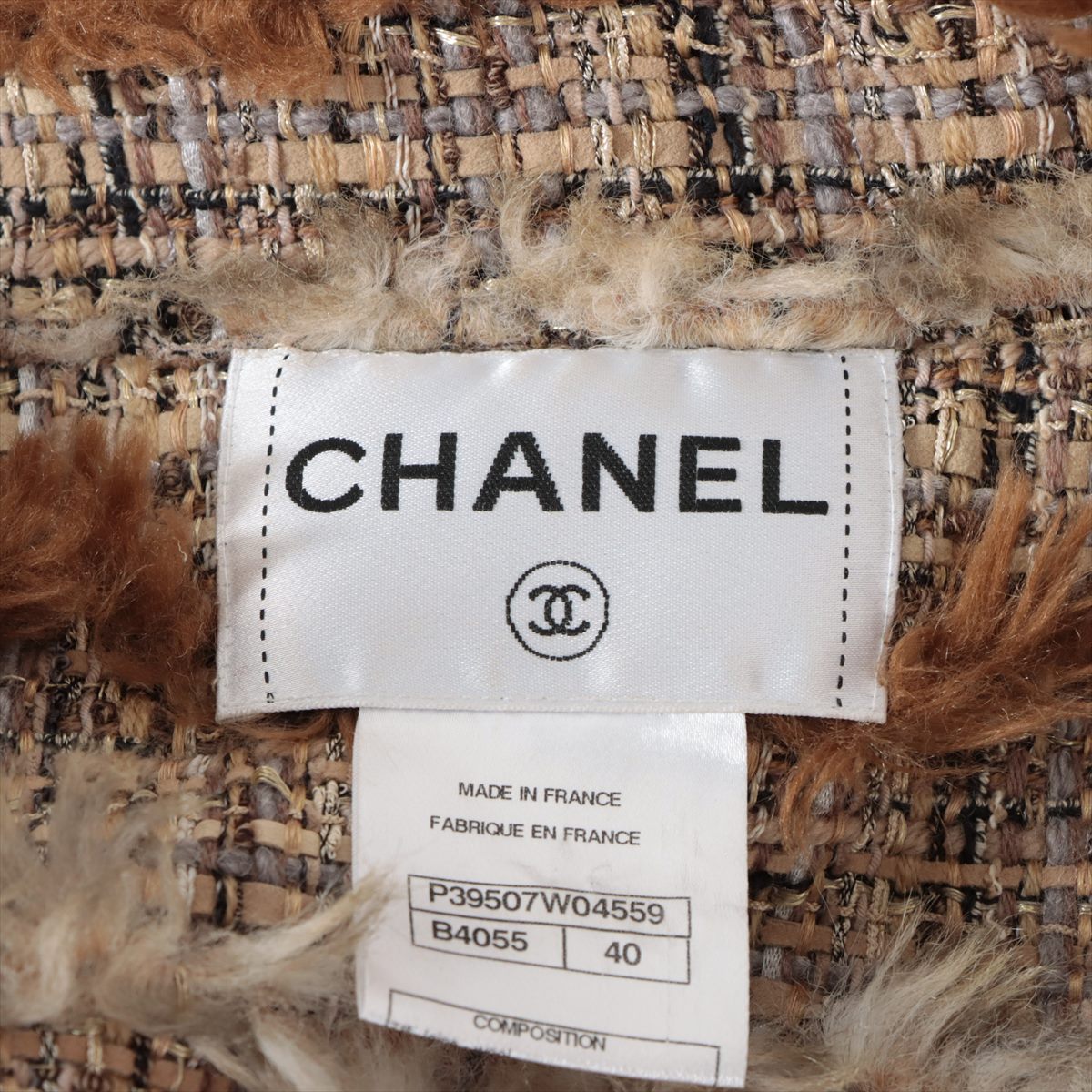 Chanel Coco Button P39 wool x acrylic Jacket 40 Ladies' Brown  P39507 belted Faux fur Buckle parts missing