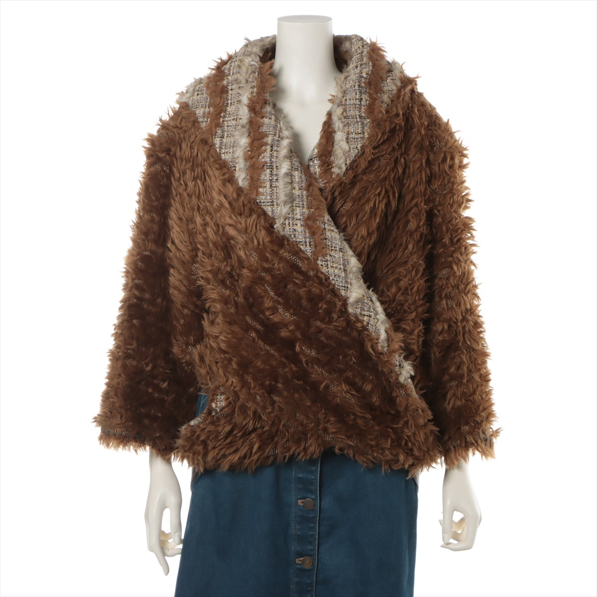 Chanel Coco Button P39 wool x acrylic Jacket 40 Ladies' Brown  P39507 belted Faux fur Buckle parts missing