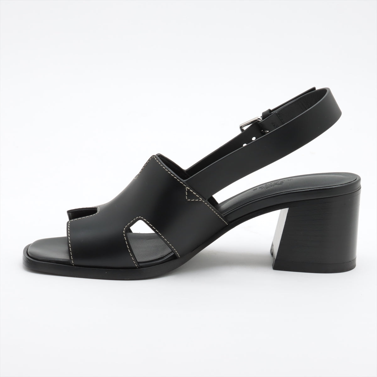 Hermès Leather Sandals 37.5 Ladies' Black Elbe