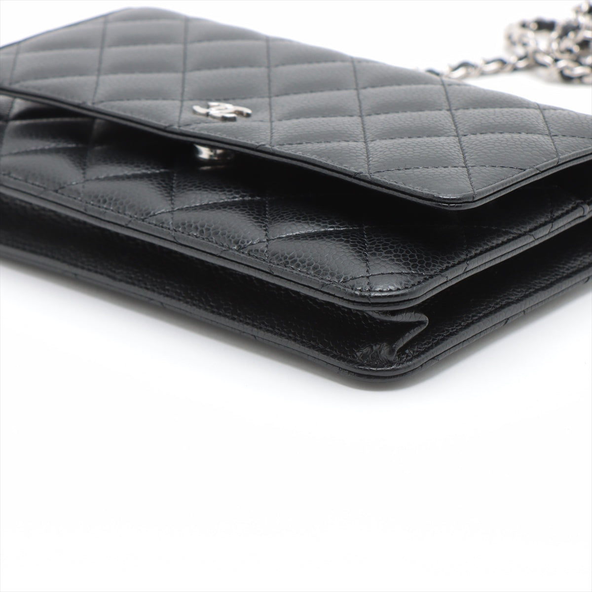 Chanel Matelasse Caviarskin Chain wallet Black Silver Metal fittings