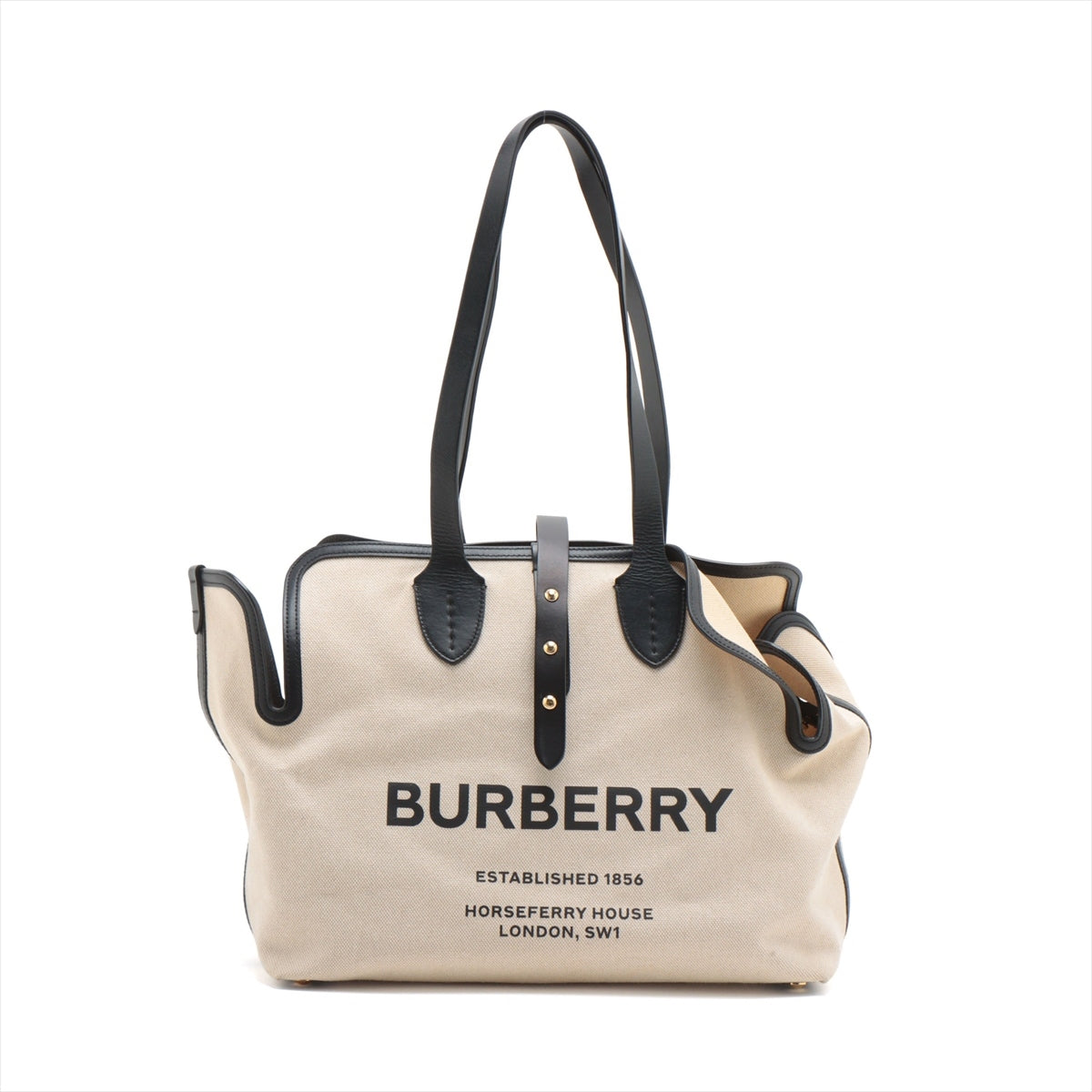 Burberry Logo Canvas & leather Tote bag black x beige