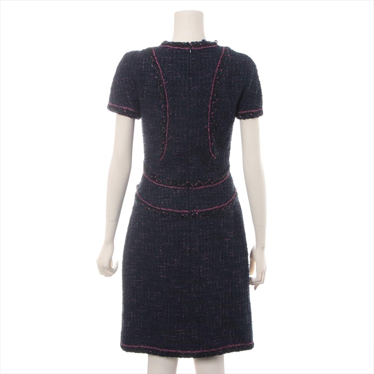 Chanel Tweed Dress 34 Ladies' Navy blue P45