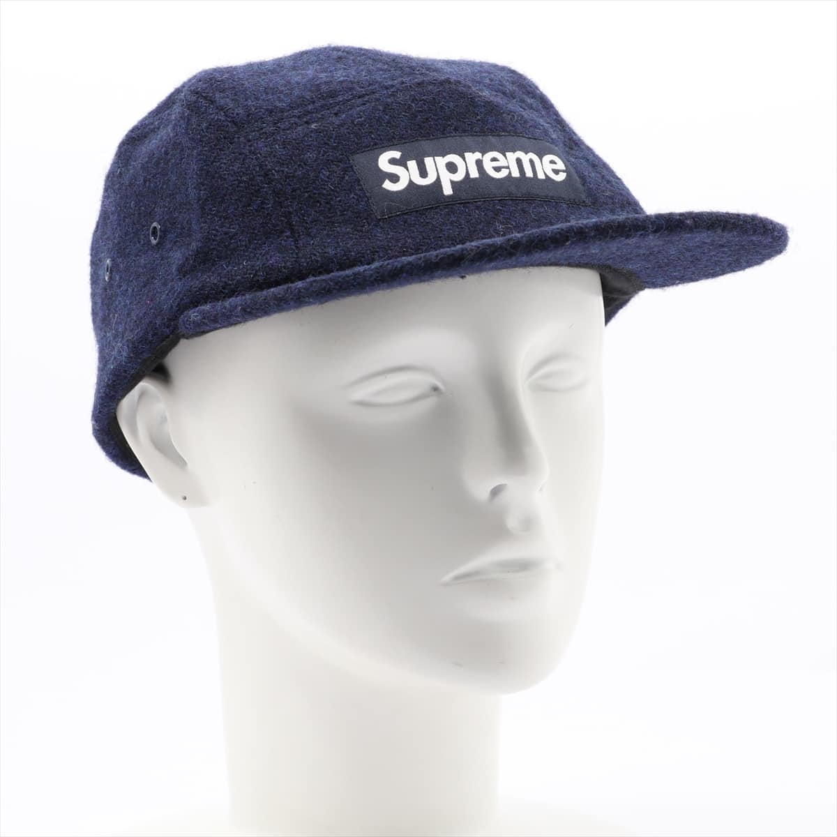 Supreme Box logo Cap Wool Navy blue Harris tweed