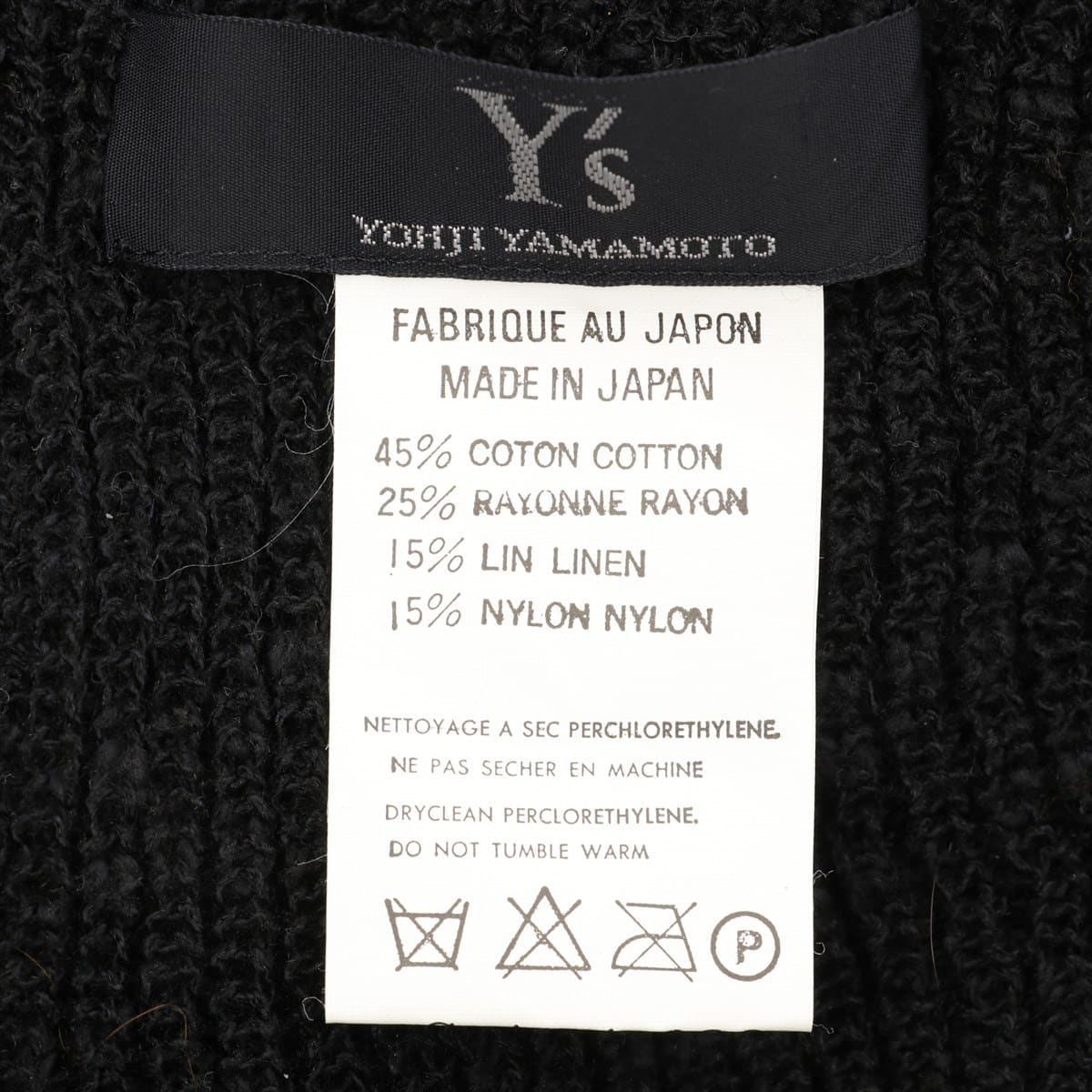 Y's Knit cap Cotton & rayon Black Linen blend
