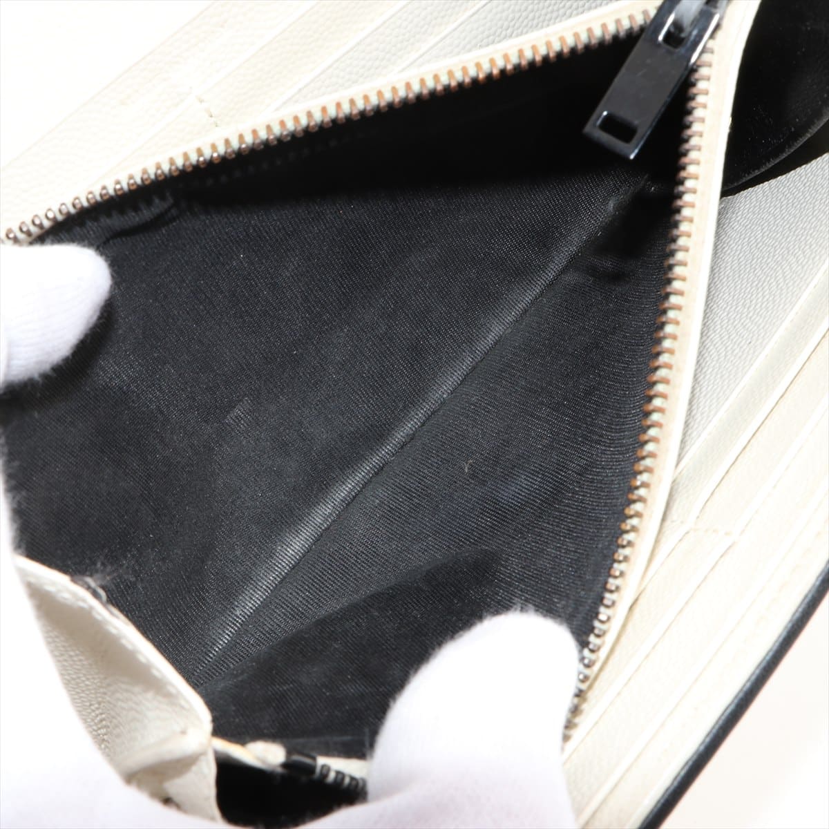 Saint Laurent Paris V Stitch Leather Wallet Black × White