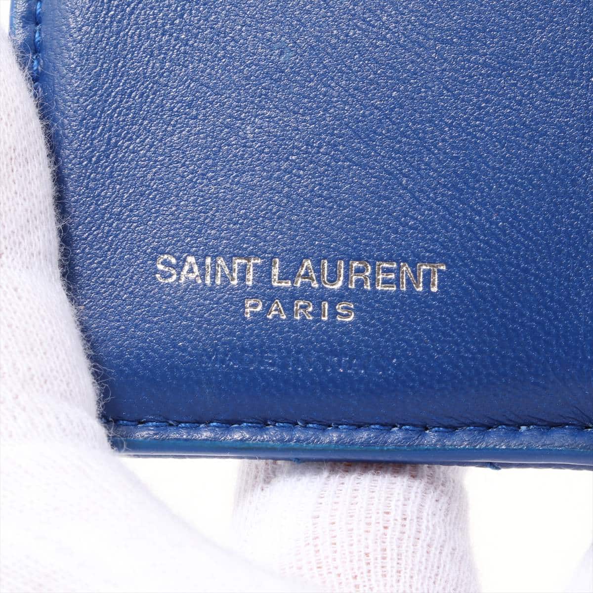 Saint Laurent Paris V Stitch 505118 Leather Wallet Blue