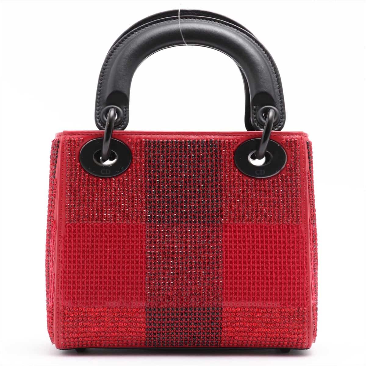 Christian Dior Lady Dior Leather 2way shoulder bag Red Rhinestone Mini