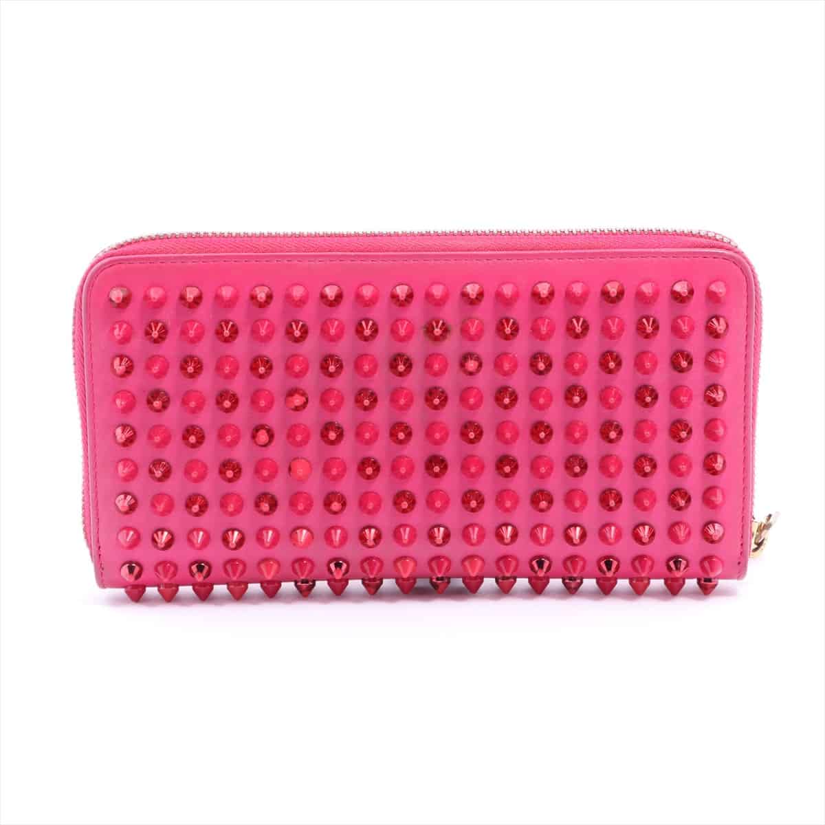 Christian Louboutin Panettone Rock Stud Spike Leather Round-Zip-Wallet Pink