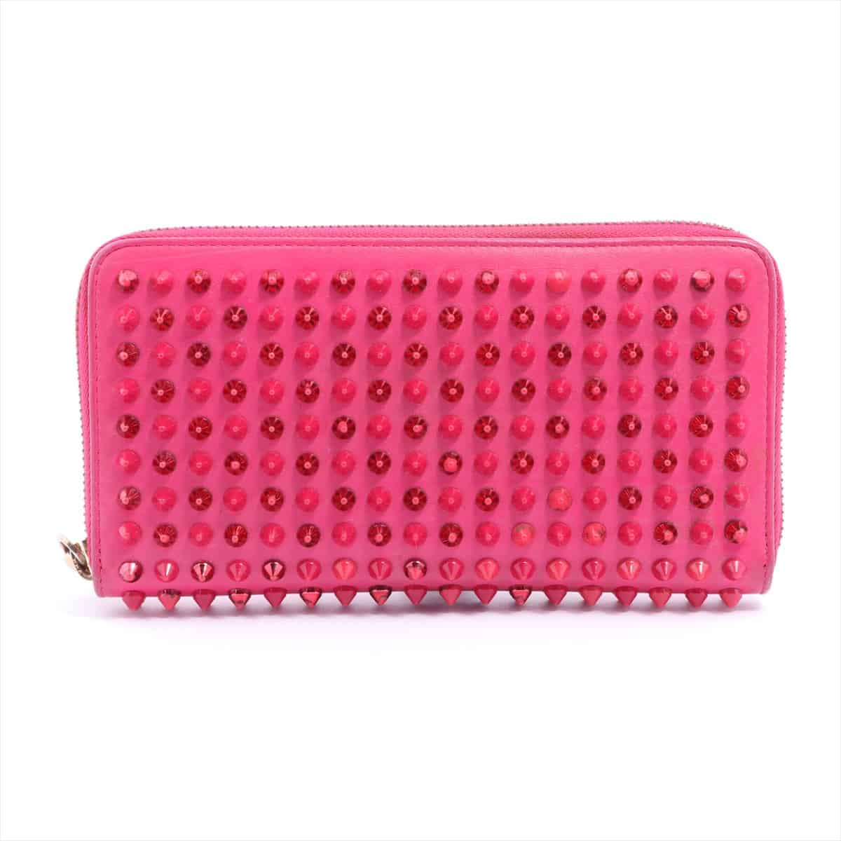 Christian Louboutin Panettone Rock Stud Spike Leather Round-Zip-Wallet Pink