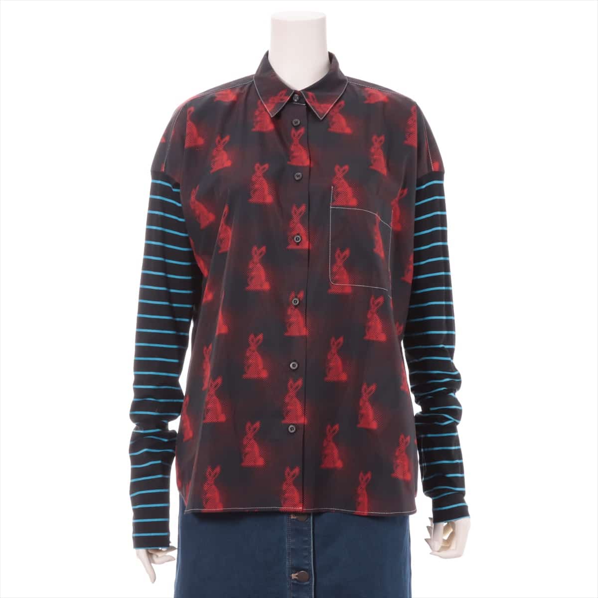 Prada 15 years Cotton Shirt 38 Ladies' Black  Rabbit pattern Switching sleeves