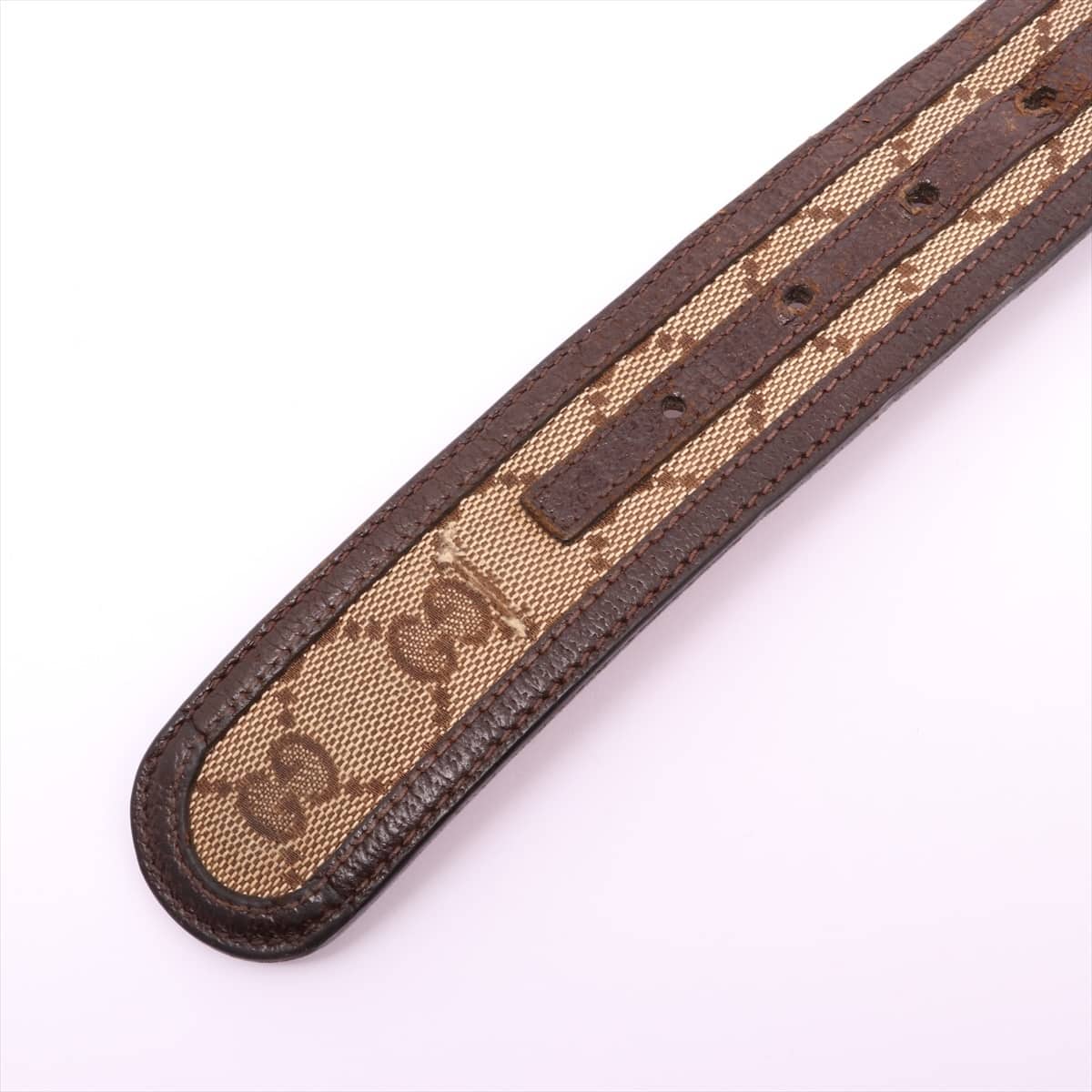 Gucci 114876 Interlocking G Belt 90/36 Canvas & leather Brown Large dirt on the back side There is a scratch on the metal fittings