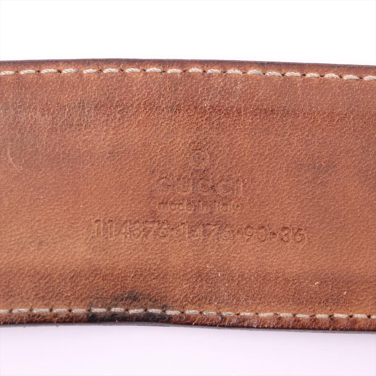 Gucci 114876 Interlocking G Belt 90/36 Canvas & leather Brown Large dirt on the back side There is a scratch on the metal fittings