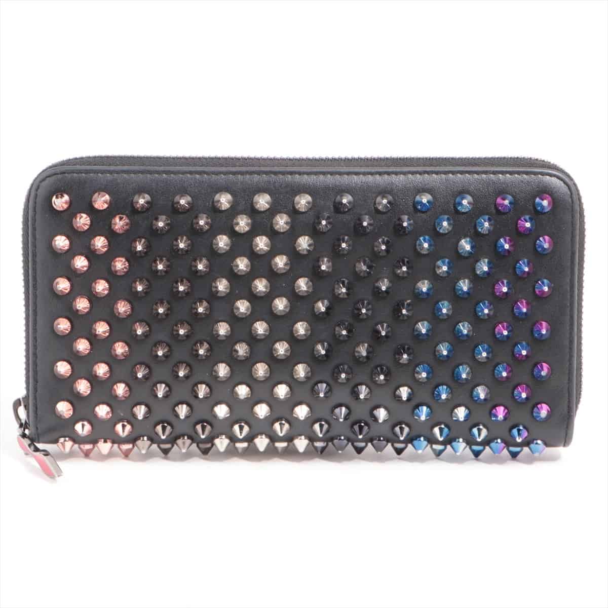 Christian Louboutin Panettone Rock Stud Spike Leather Round-Zip-Wallet Black