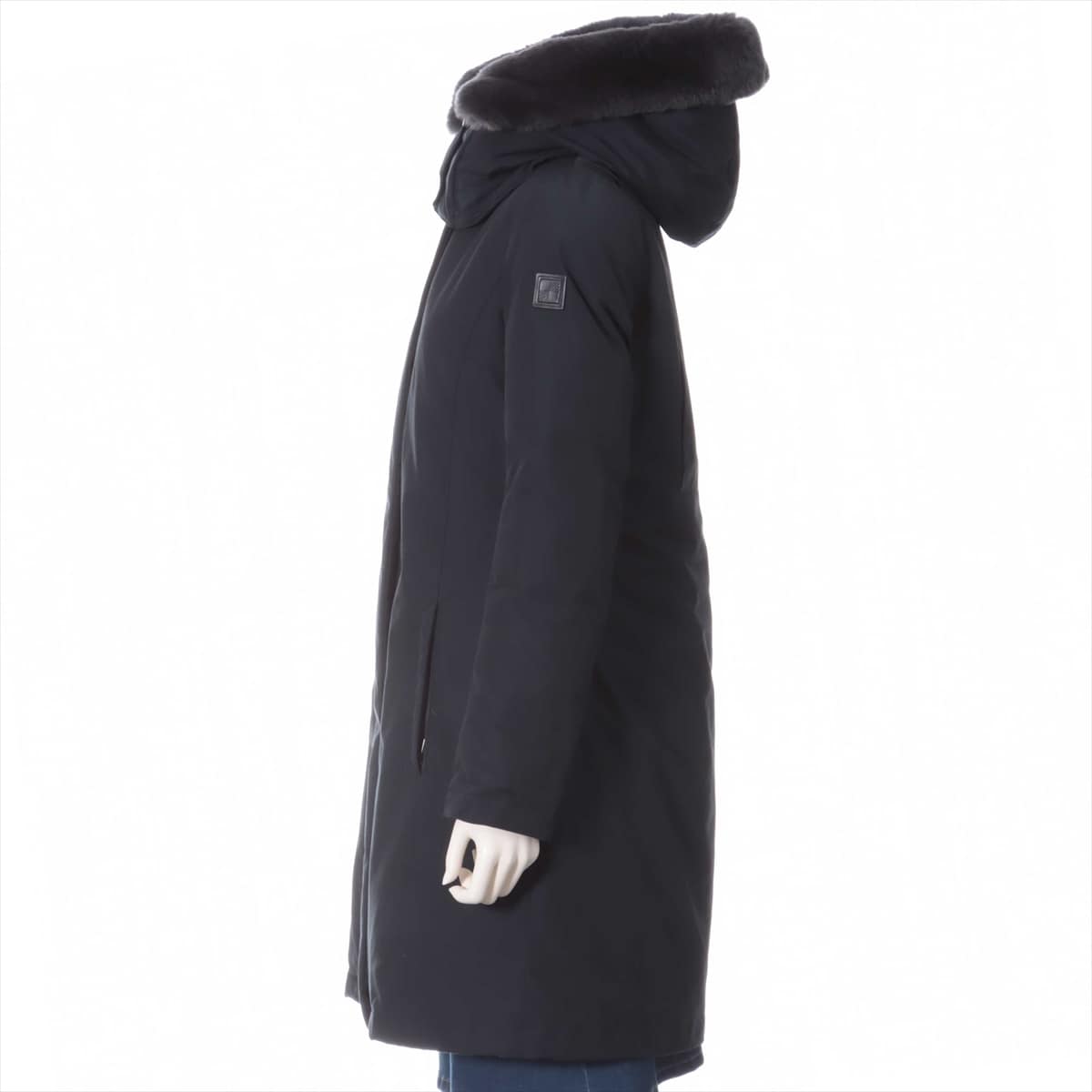 Woolrich Cotton & nylon Down coat XS Ladies' Navy blue  BOW BRIDGE COAT rabbit with fur Stained