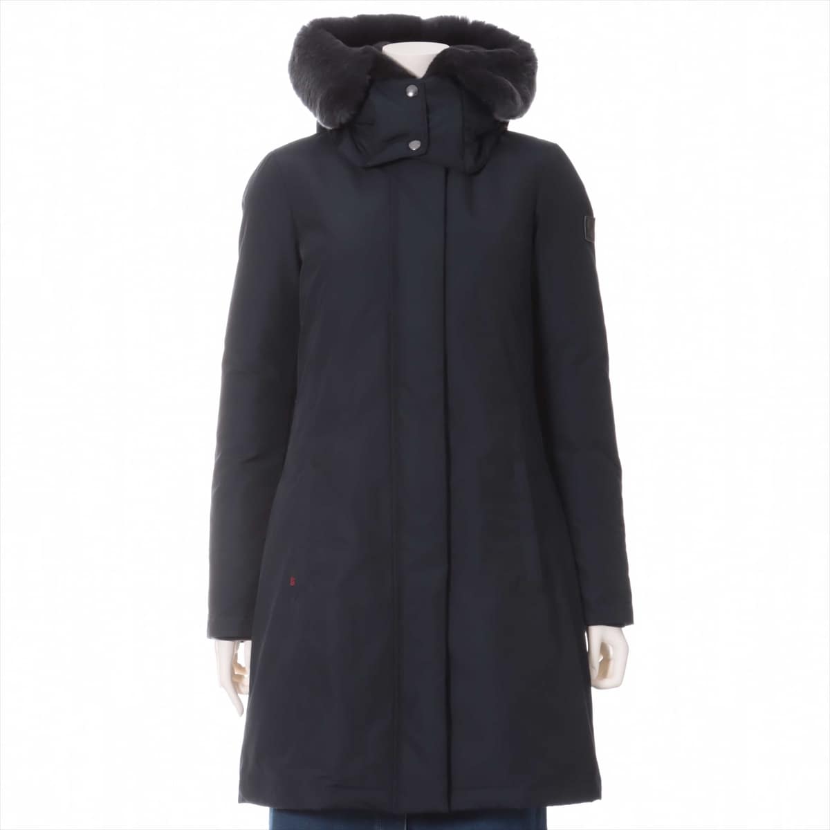 Woolrich Cotton & nylon Down coat XS Ladies' Navy blue  BOW BRIDGE COAT rabbit with fur Stained