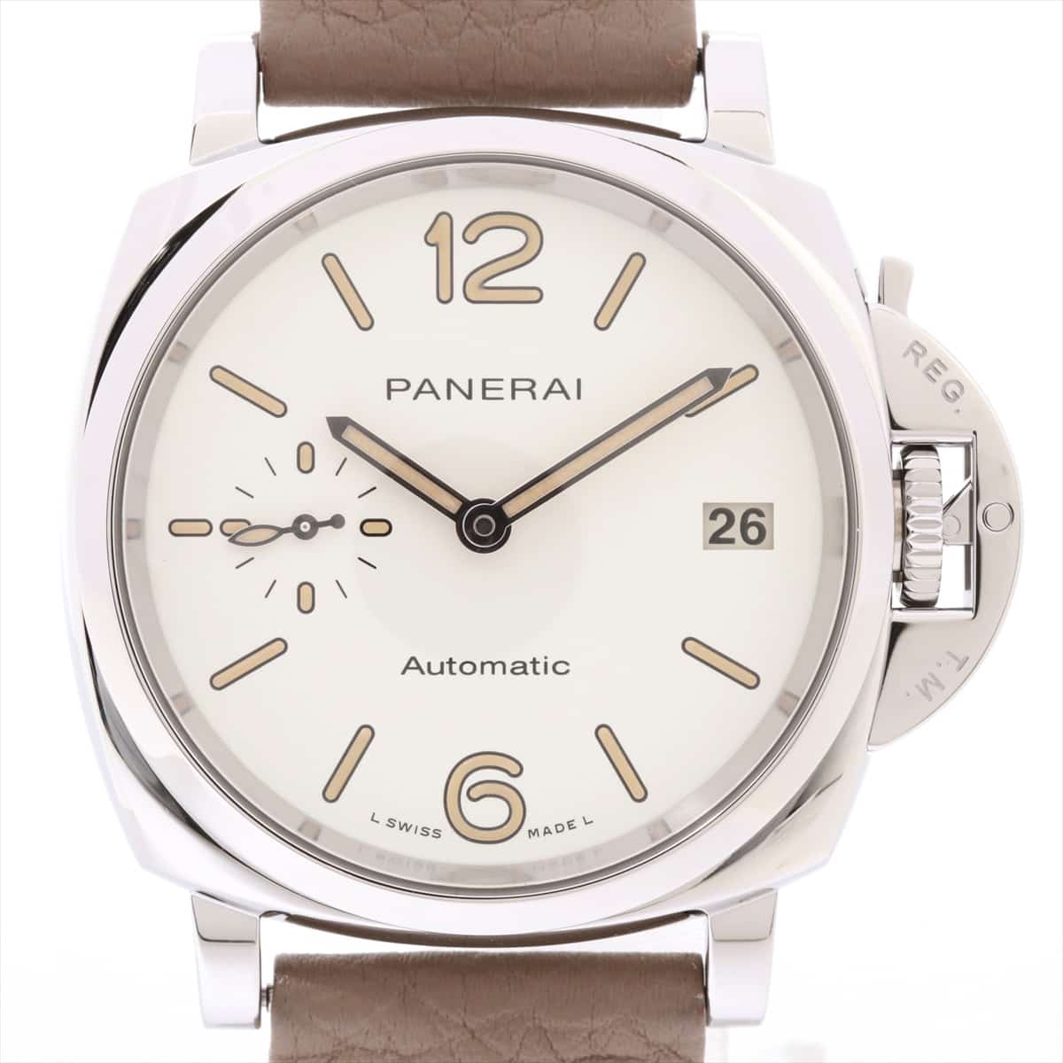 Panerai Luminor PAM01043 SS & leather AT White-Face