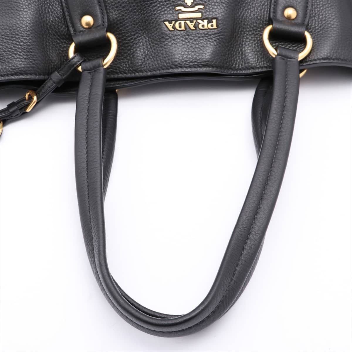 Prada Vitello Daino Leather Tote bag Black BR4372 open papers