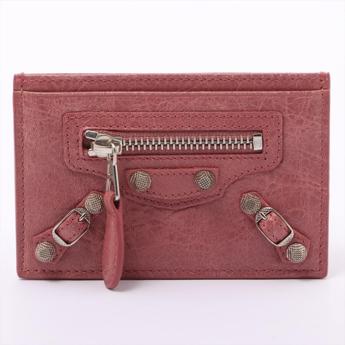 Balenciaga Continental 285373 Leather Pass case Pink External thread angle thread scratch