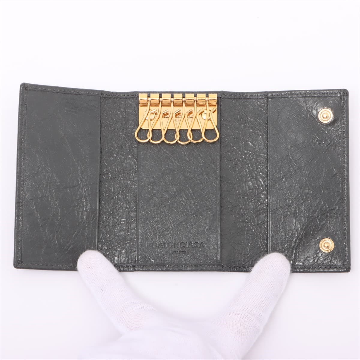Balenciaga Classic Continental 285377 Leather Key case Grey Canag wound