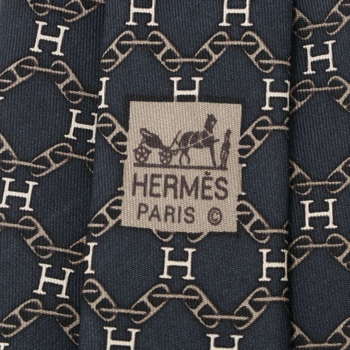Hermès H Logo Necktie Silk Black