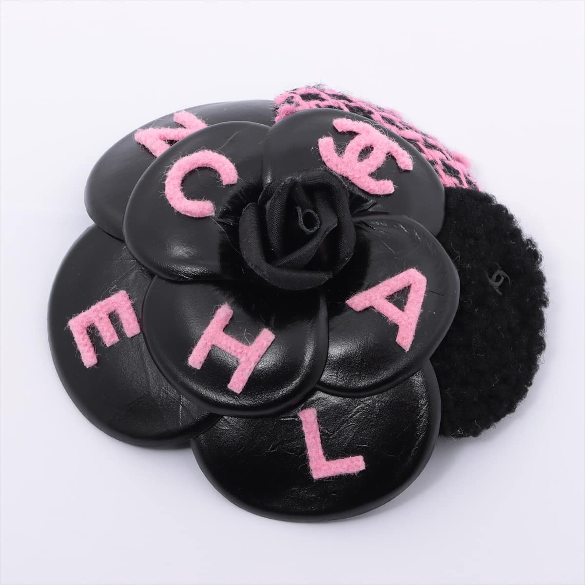Chanel Camelia 19B Corsage Tweed x Leather Black