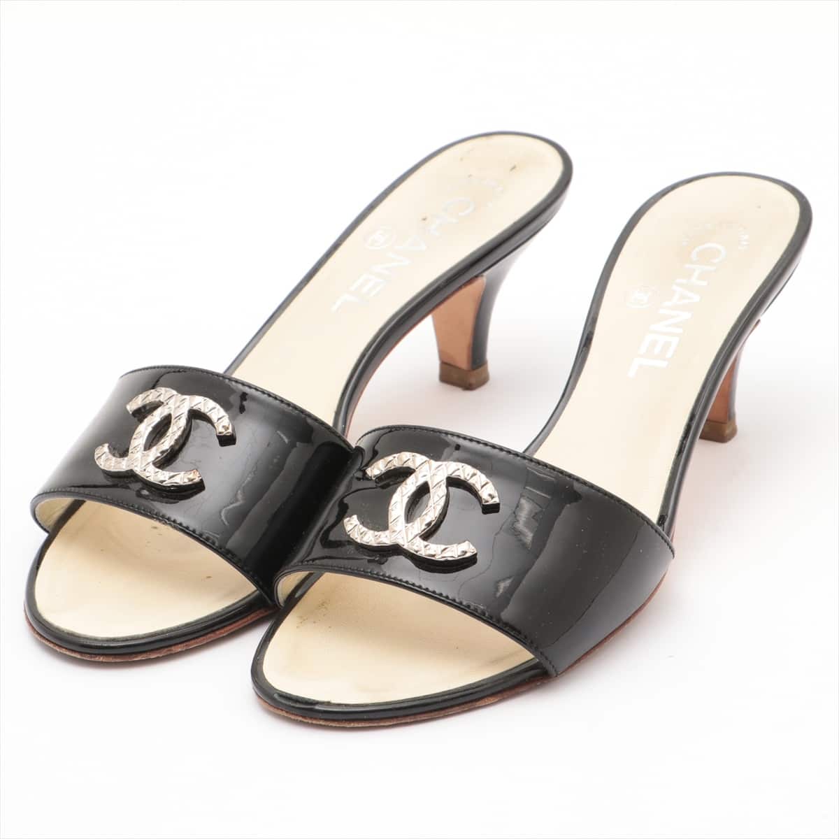 Chanel Coco Mark Patent leather Sandals 37 Ladies' Black