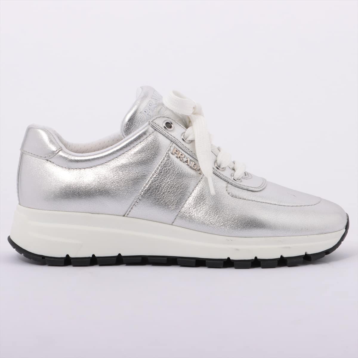 Prada Leather Sneakers 37.5 Ladies' Silver
