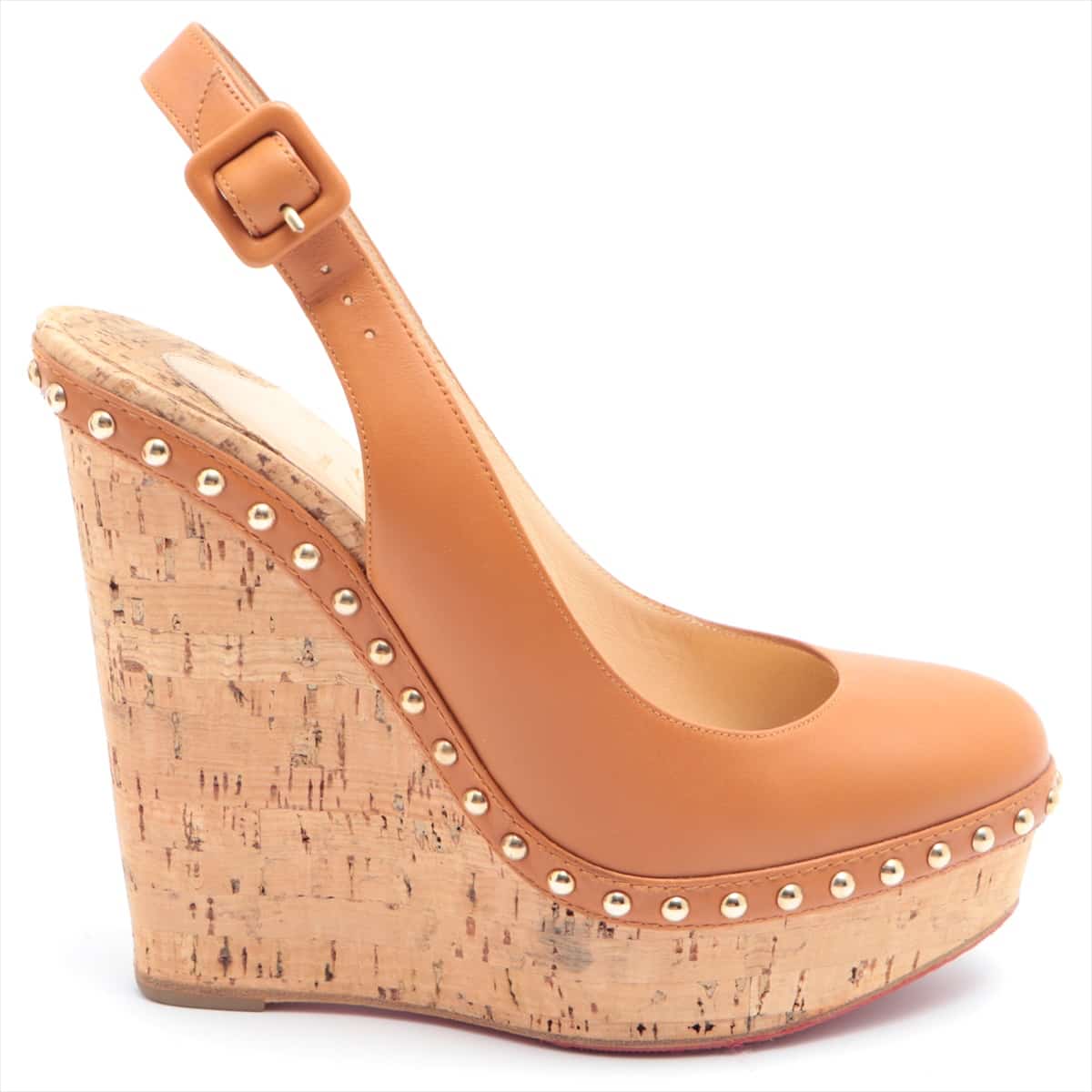 Christian Louboutin Leather Wedge Sole Sandals 37 Ladies' Camel There is a half rubber sole