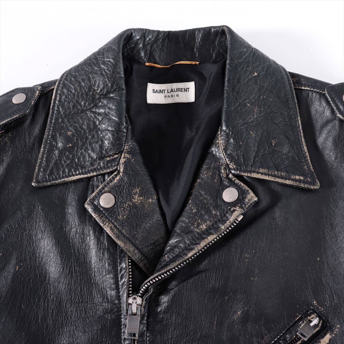 Saint Laurent Paris Leather Leather jacket Unknown size Ladies' Black No sign tag Vintage processing