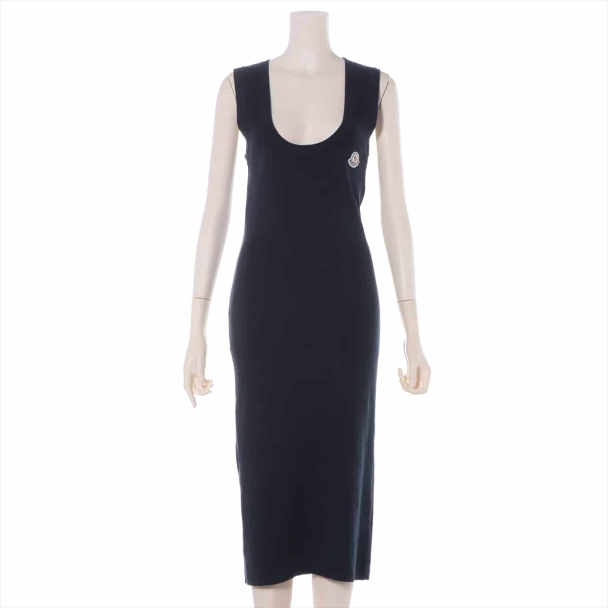 Moncler Cotton & silk Sleeveless dress S Ladies' Navy blue