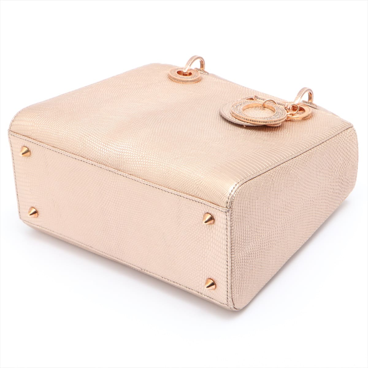 Christian Dior Lady Dior Lizard 2way handbag Gold with rhinestones