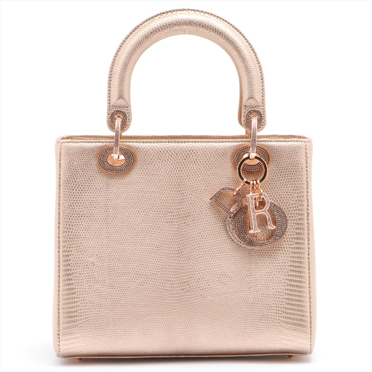 Christian Dior Lady Dior Lizard 2way handbag Gold with rhinestones