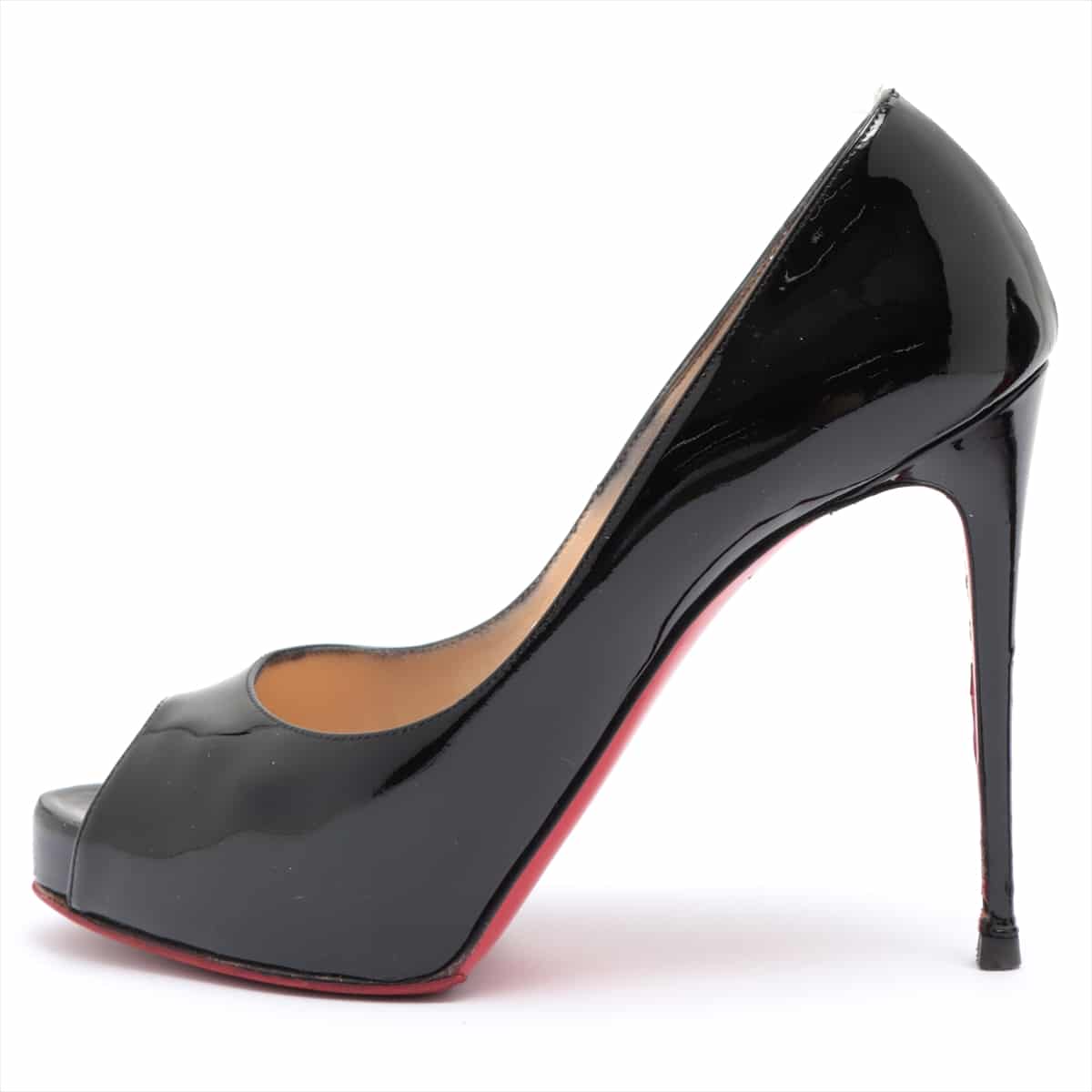 Christian Louboutin Patent leather Open-toe Pumps 38.5 Ladies' Black Resoled