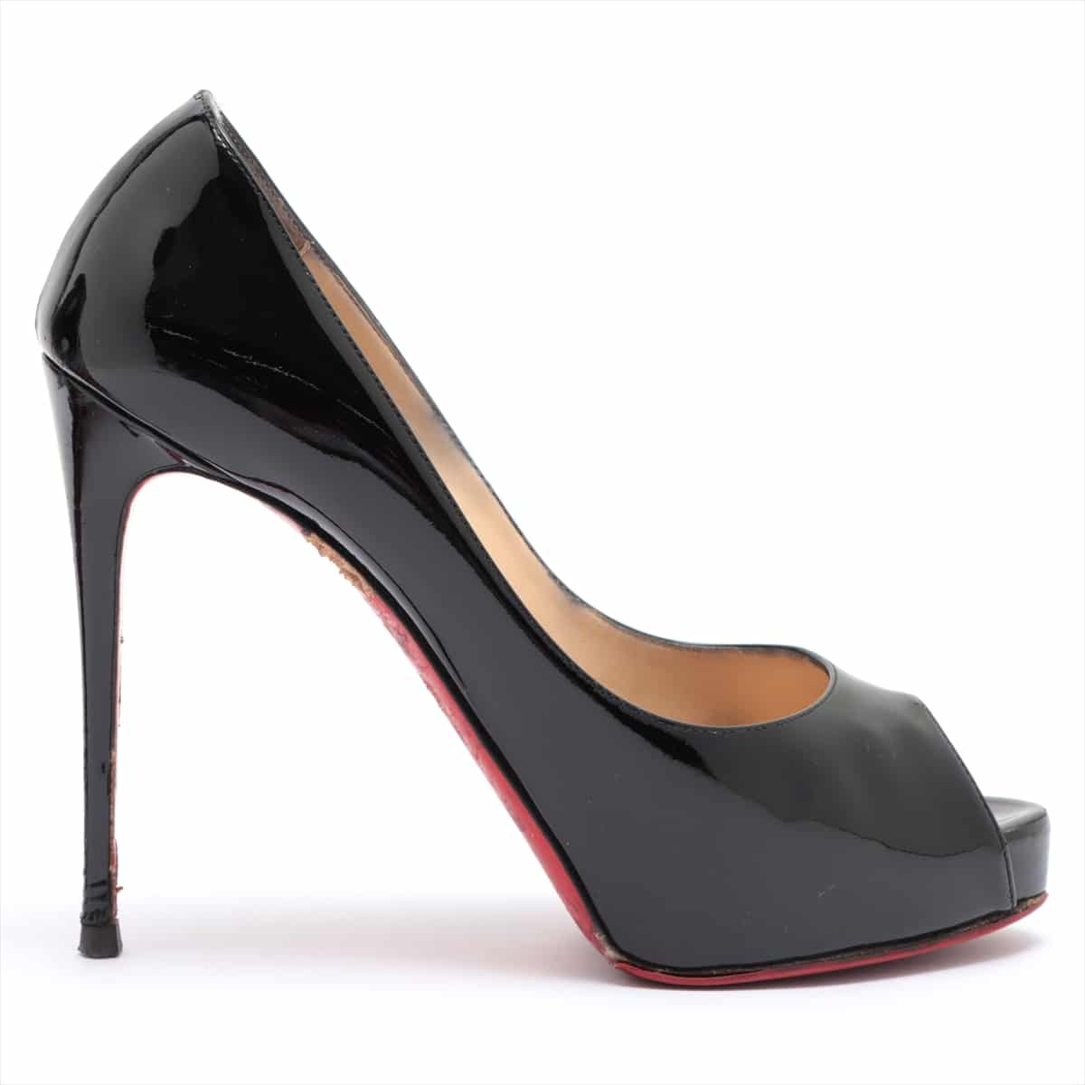 Christian Louboutin Patent leather Open-toe Pumps 38.5 Ladies' Black Resoled