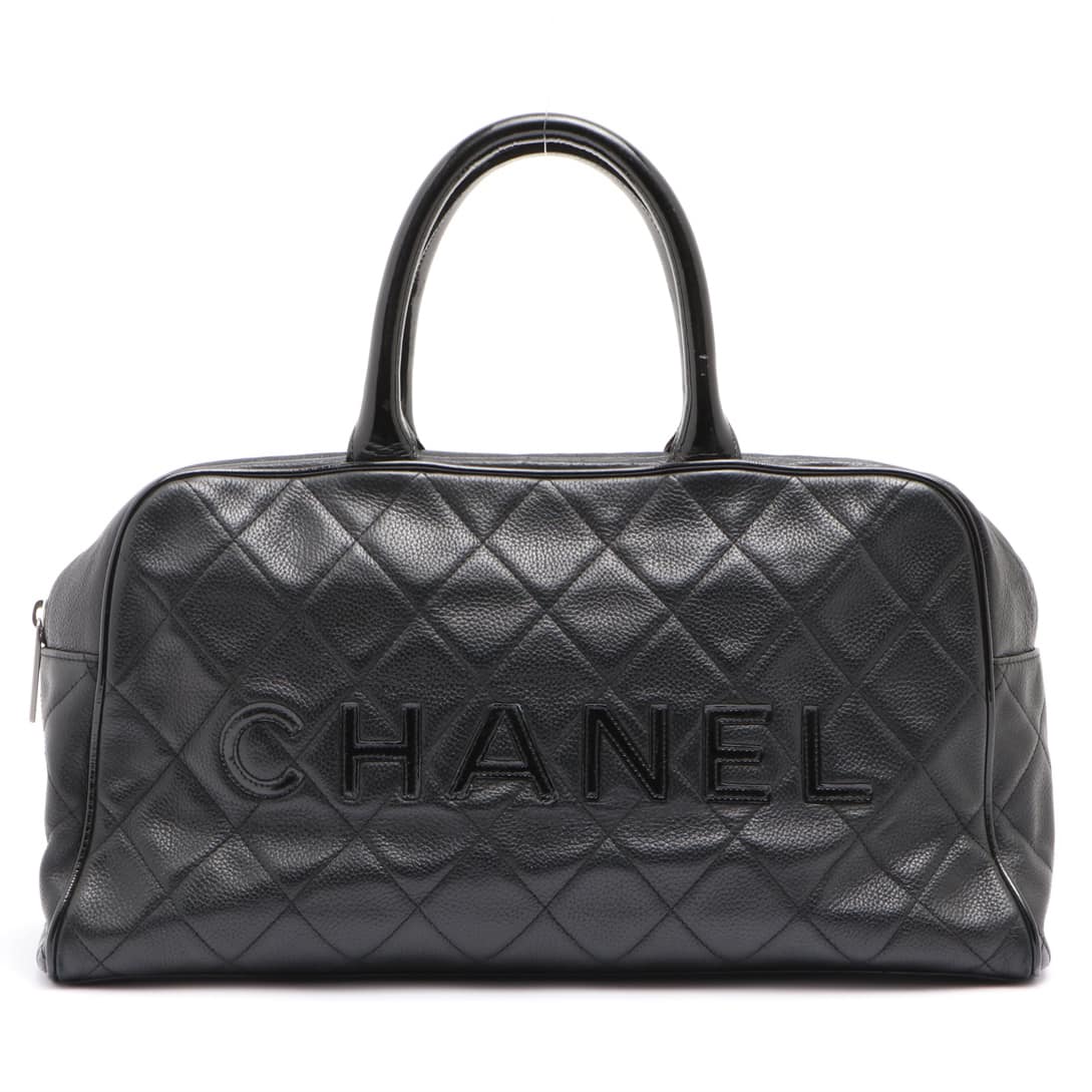 Chanel Bowling Caviarskin Hand bag Matelasse Black Silver Metal fittings 6XXXXXX