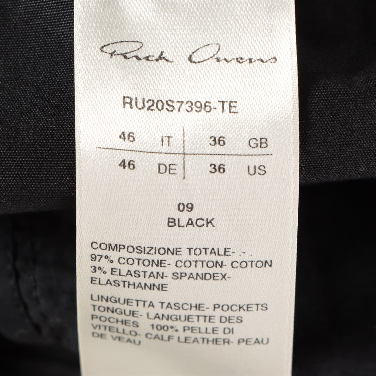 Rick Owens 20SS Cotton Cargo pants IT 46 Men's Black
