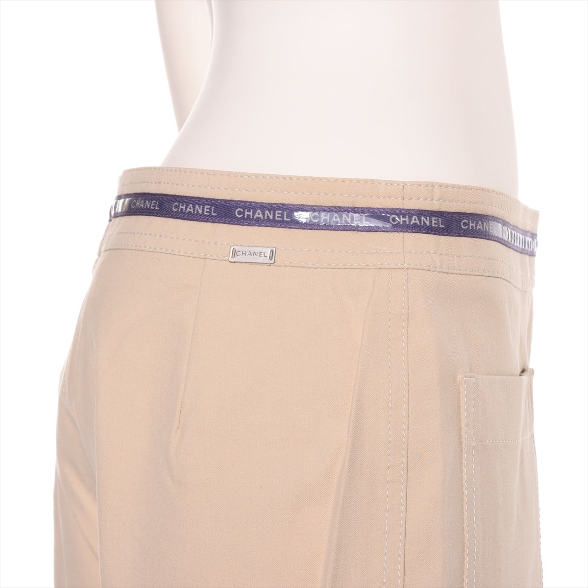 Chanel 00T Cotton Pants 40 Ladies' Beige  Logo There is fraying on the rolled up part