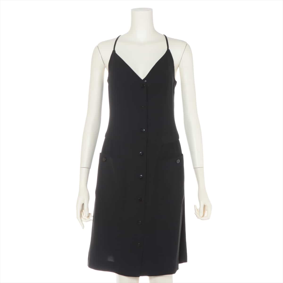 Chanel Coco Button 00A Polyester Dress 36 Ladies' Black Missing belt